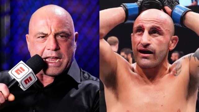 Joe Rogan and UFC featherweight champion Alex Volkanovski.